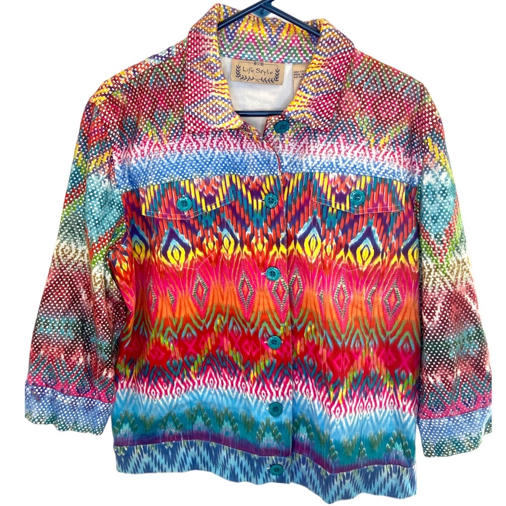 Women’s jacket-Size Large-Like New-lightweight multi-colored- jean jacket style